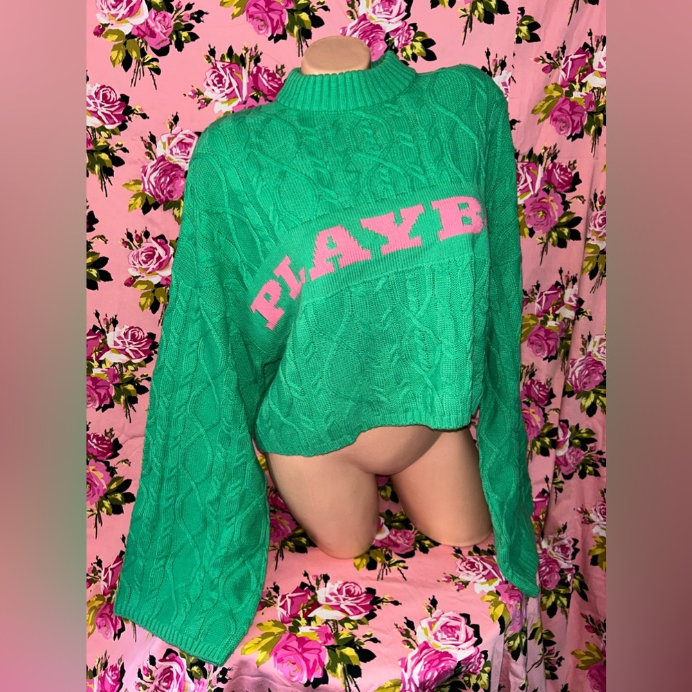 Pink green playboy snow bunny sweater jacket coat sexy oversized comfy lounge